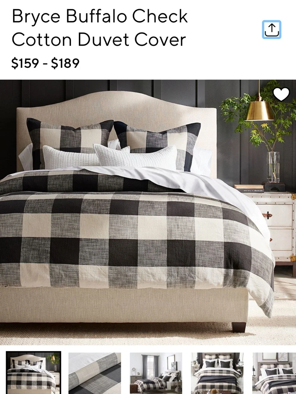 Buffalo Check Cotton Duvet Cover - Black & Cream and 2 sham king/cal king  size